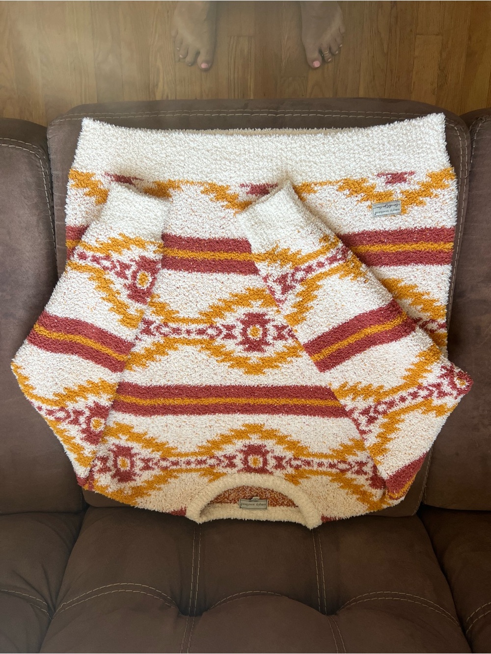 Simply Southern Cream Sweater with Mustard & Rust Pattern